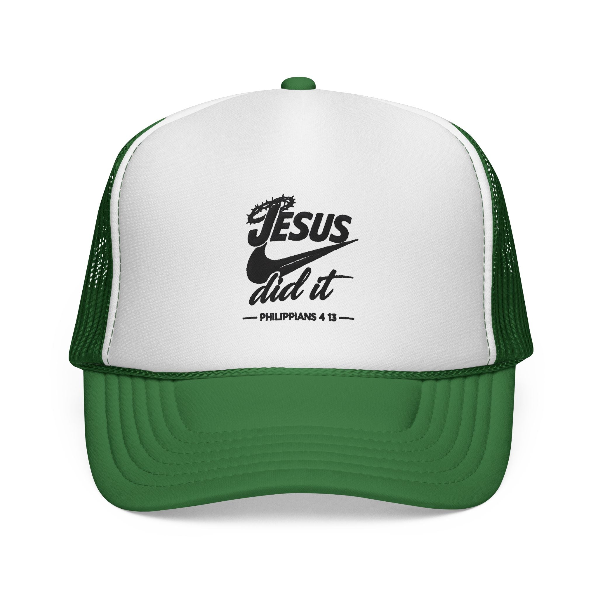 Jesus Did It Embroidered Trucker Cap — Christian Snapback Hat