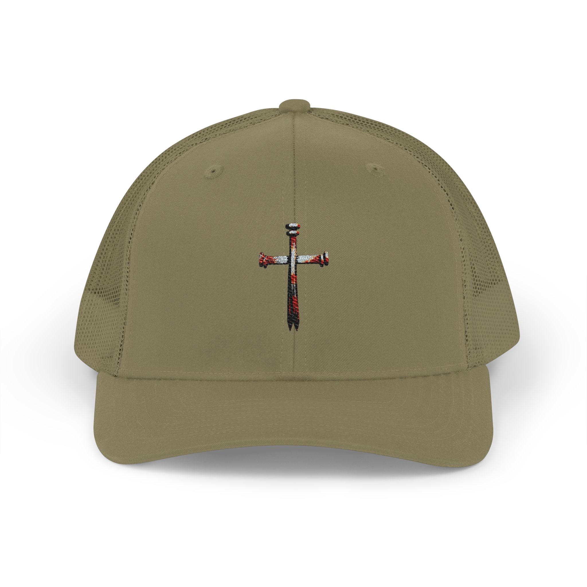 Nail Cross Embroidered Trucker Hat — Christian Snapback Cap One size Loden