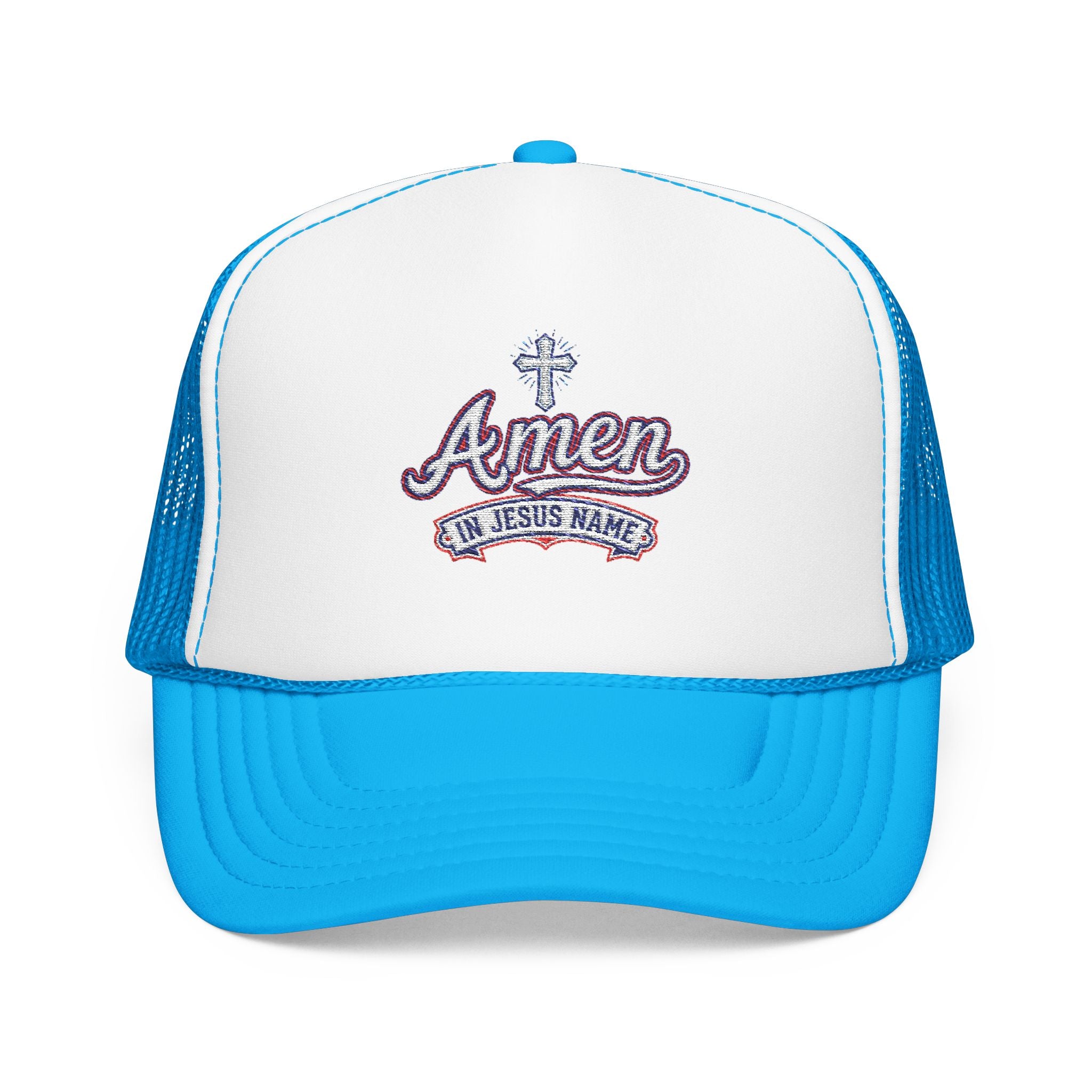 Amen 'In Jesus Name' Embroidered Trucker Hat — Atlanta A. Snapback
