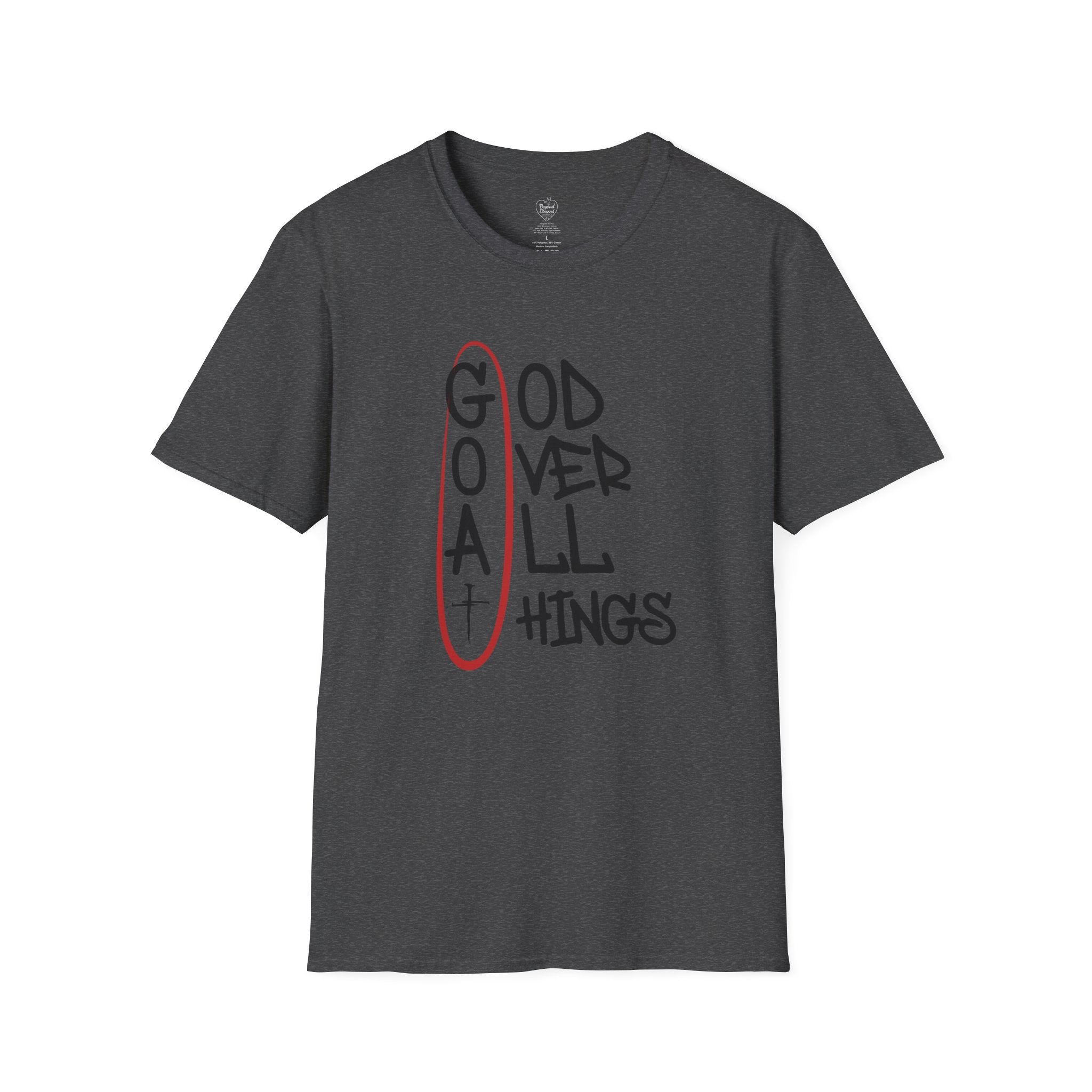 God Over All Things Christian T-Shirt — Goat Design 3 Dark Heather