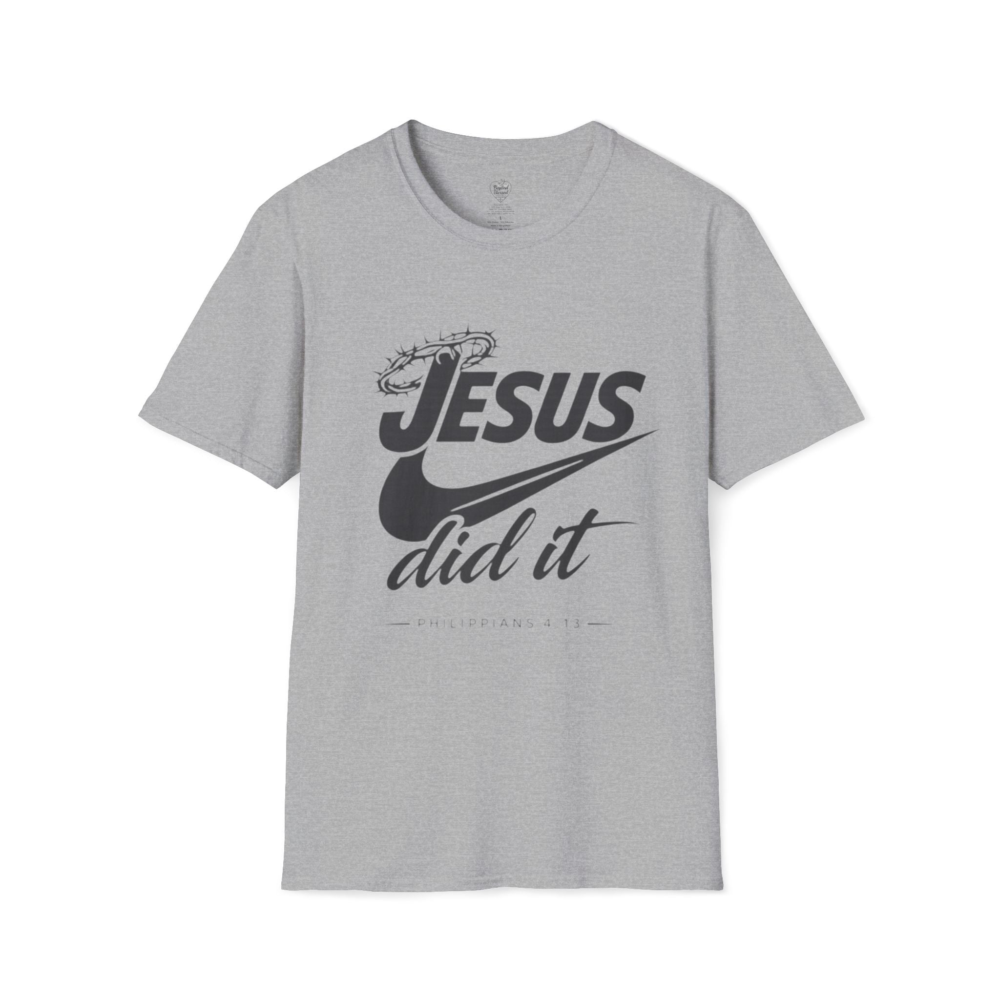 Jesus Did It T-Shirt 2— Philippians 4:13 Crown of Thorns Christian Tee Sport Grey