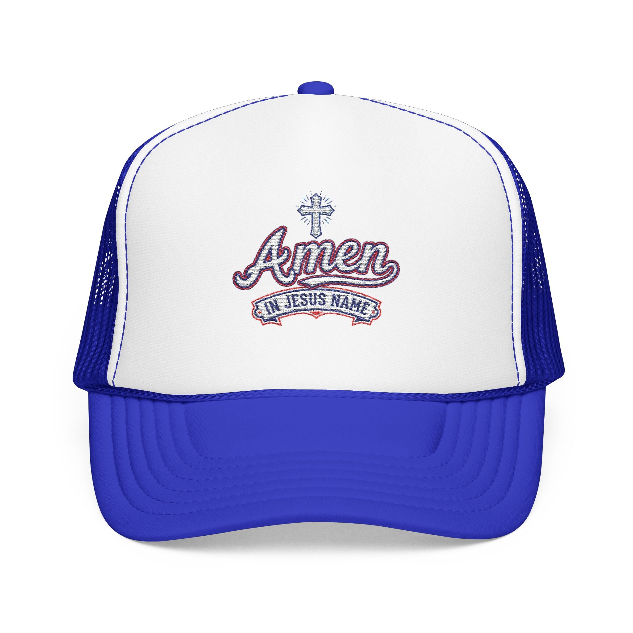 Amen 'In Jesus Name' Embroidered Trucker Hat — Atlanta A. Snapback