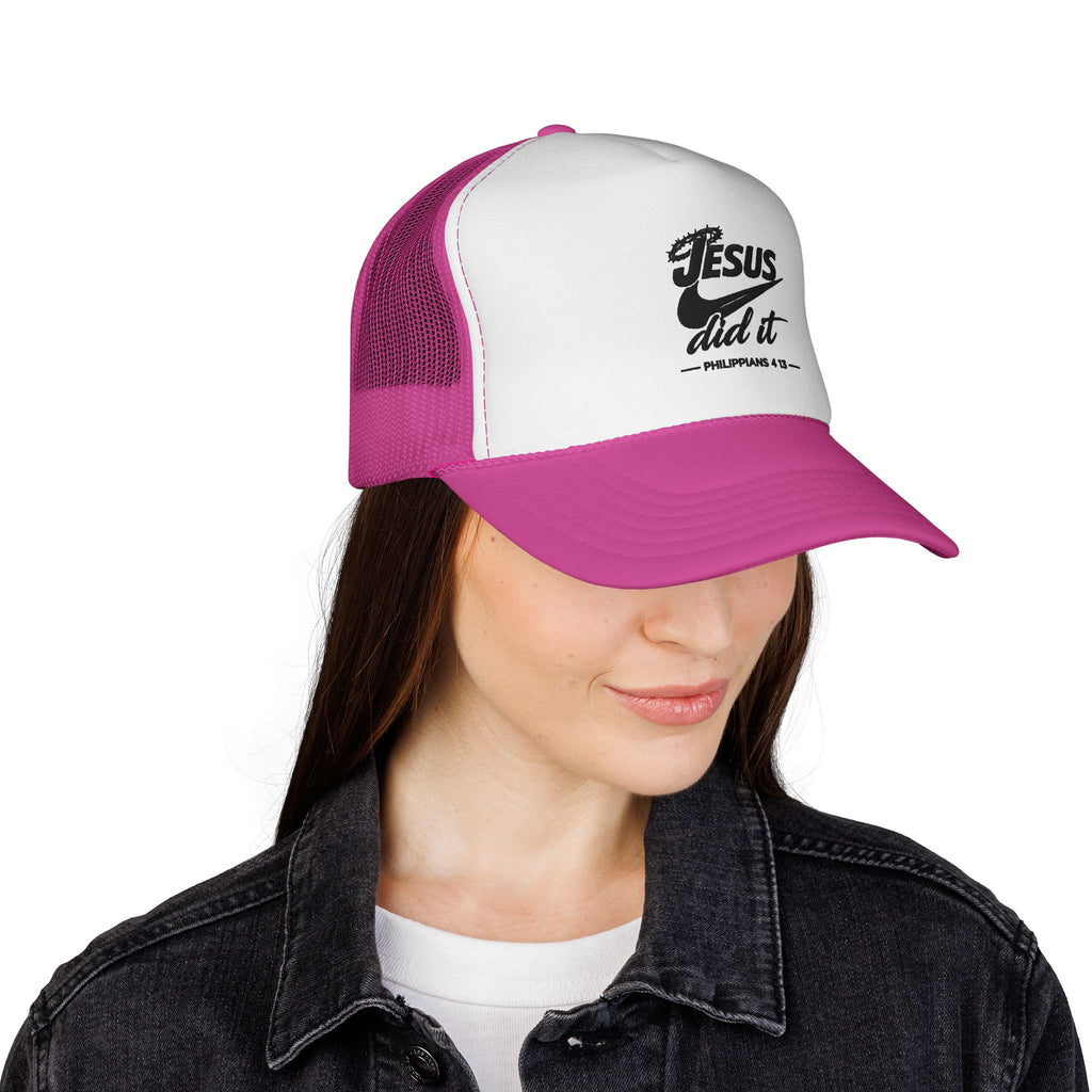 Jesus Did It Embroidered Trucker Cap — Christian Snapback Hat