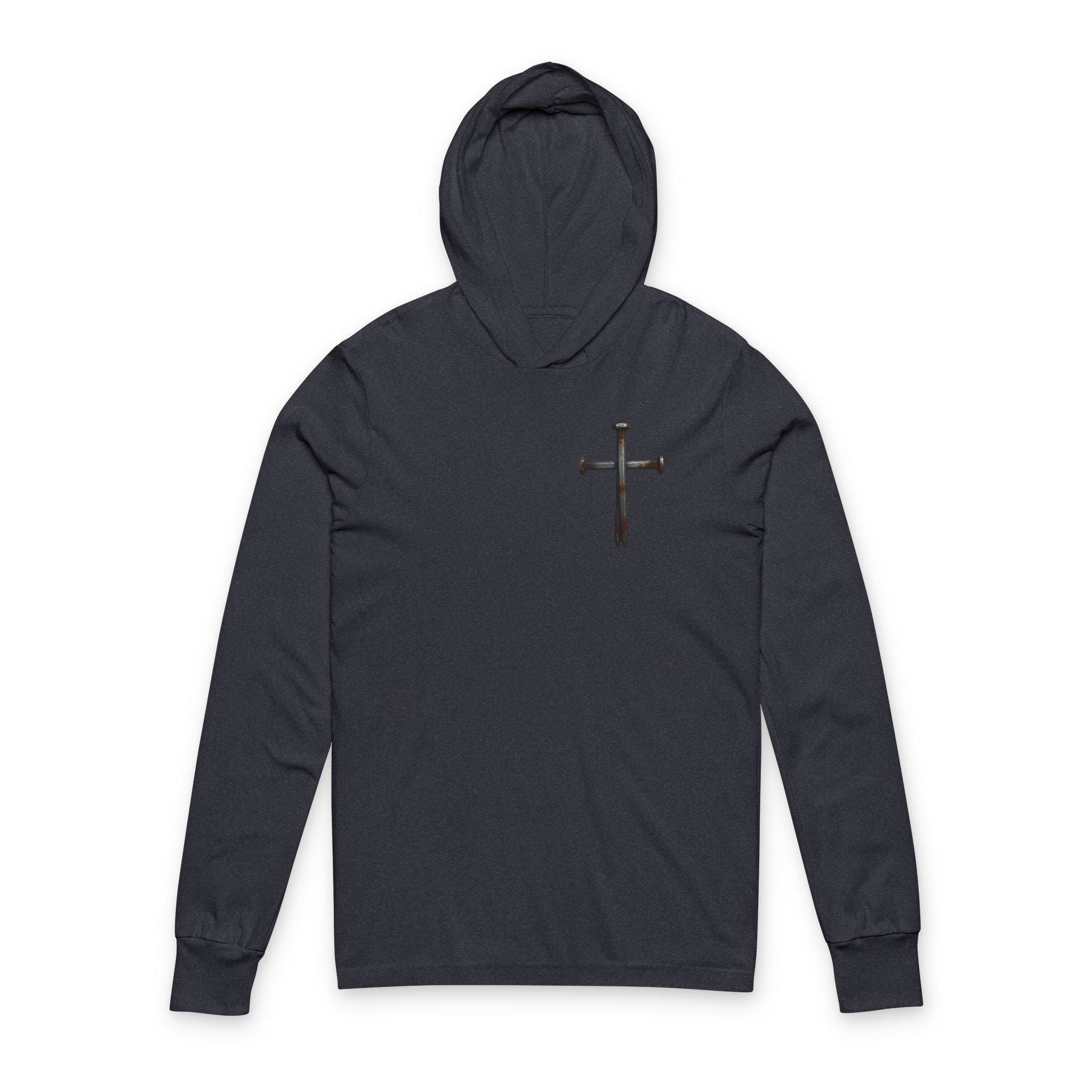 Faith Over Fear Hoodie Tee — Christian Cross Long Sleeve Hoodie Tee Heather Navy