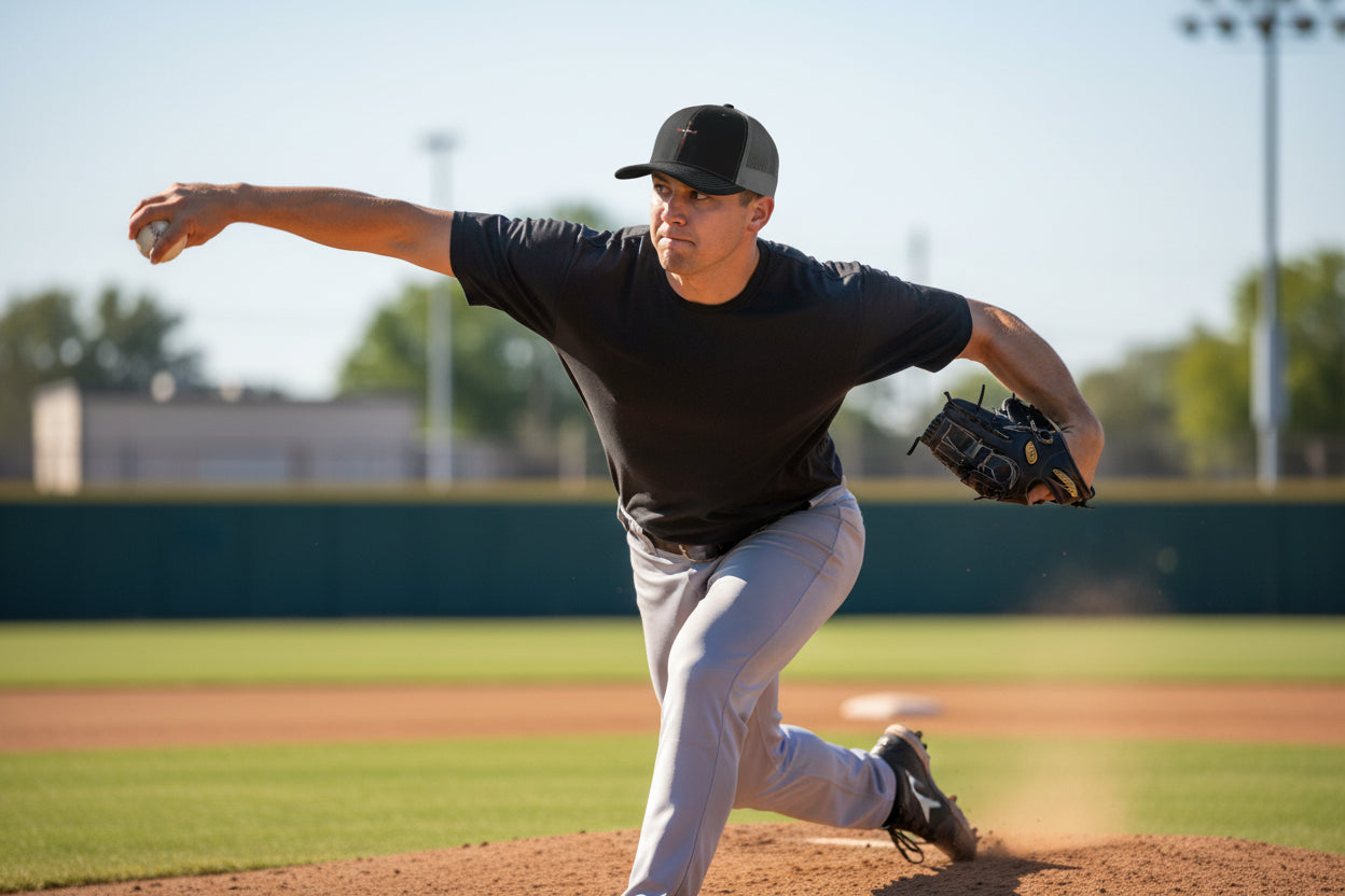 Nail Cross Embroidered Trucker Hat — Christian Snapback Cap One size Black Charcoal