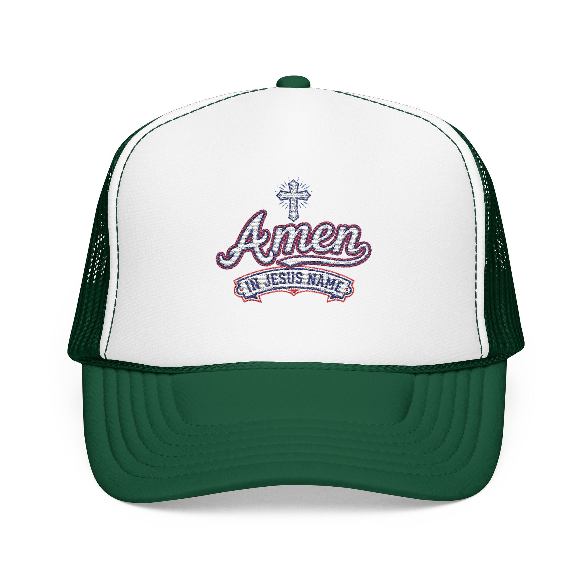 Amen 'In Jesus Name' Embroidered Trucker Hat — Atlanta A. Snapback