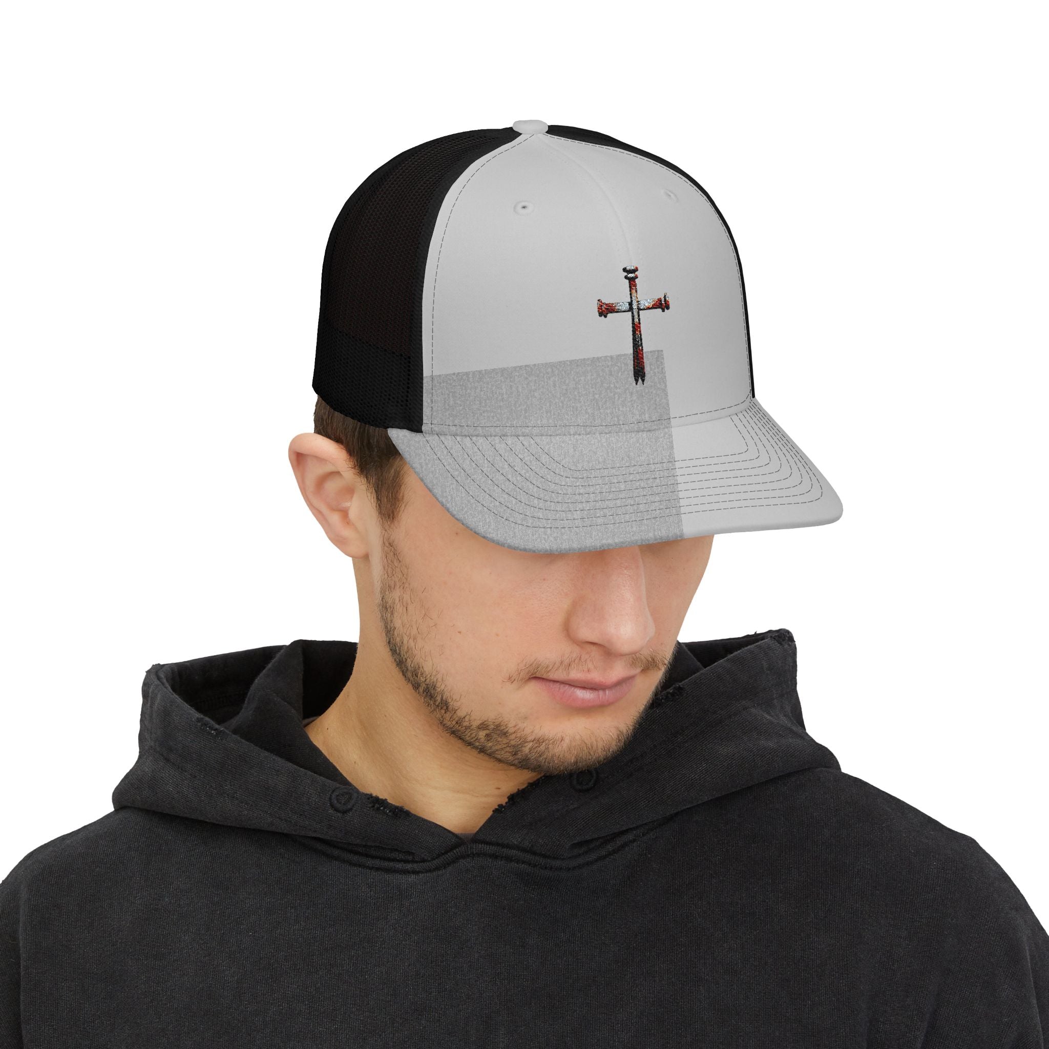 Nail Cross Embroidered Trucker Hat — Christian Snapback Cap
