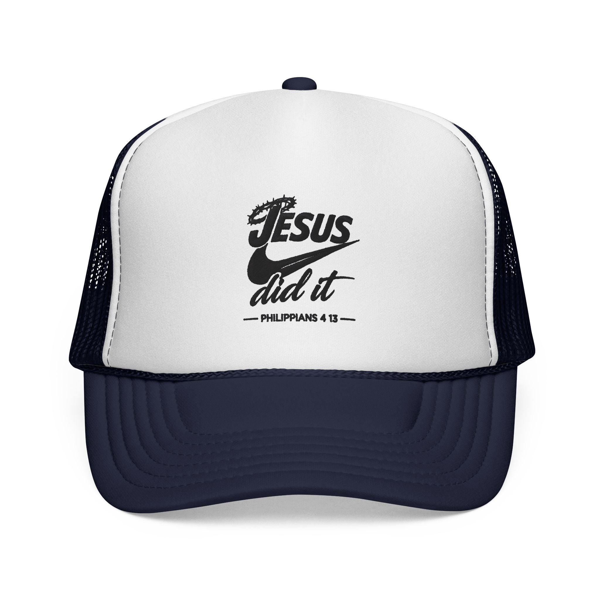 Jesus Did It Embroidered Trucker Cap — Christian Snapback Hat