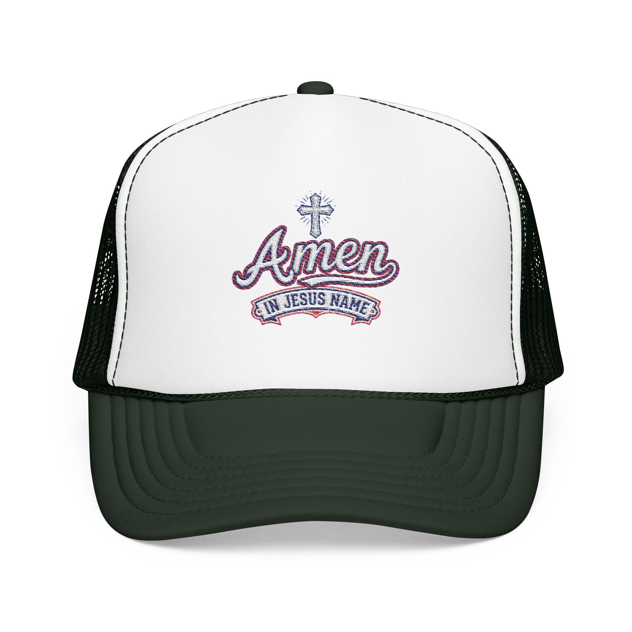 Amen 'In Jesus Name' Embroidered Trucker Hat — Atlanta A. Snapback