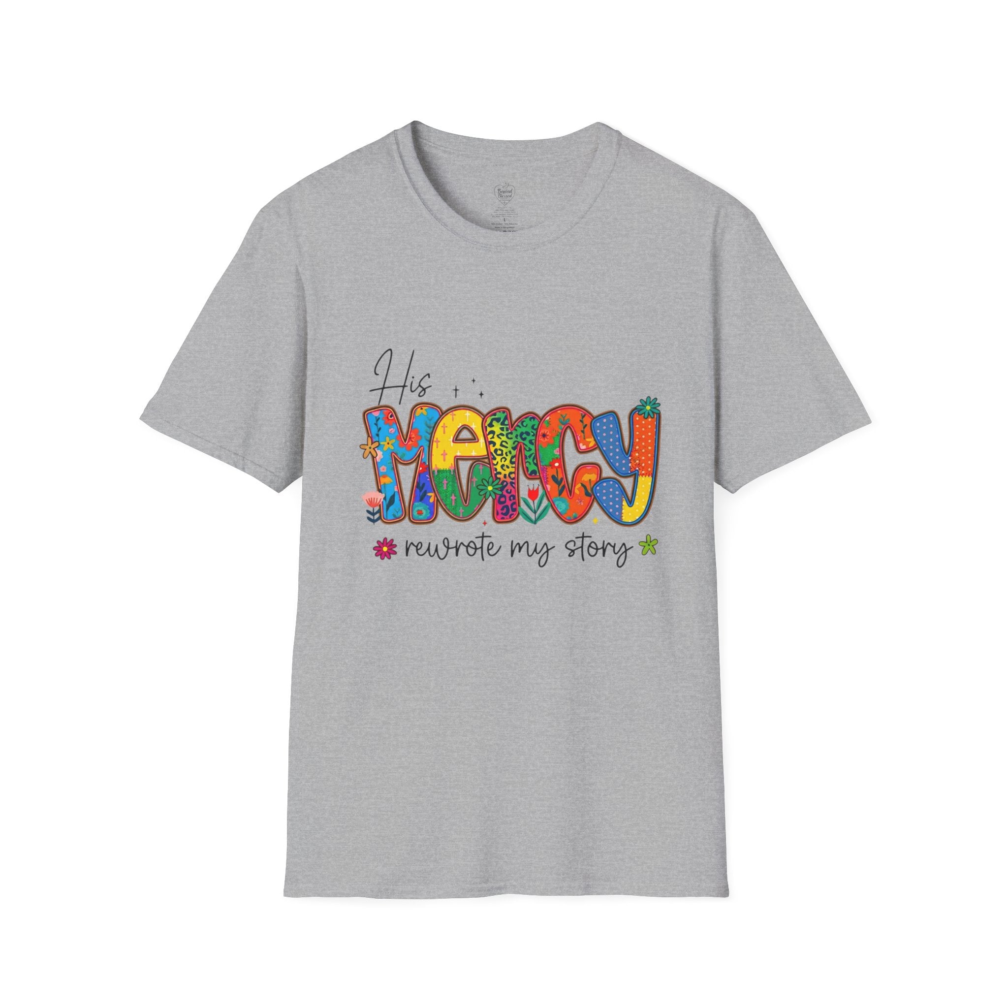 His Mercy Rewrote My Story T-Shirt — Christian Faith Tee Sport Grey