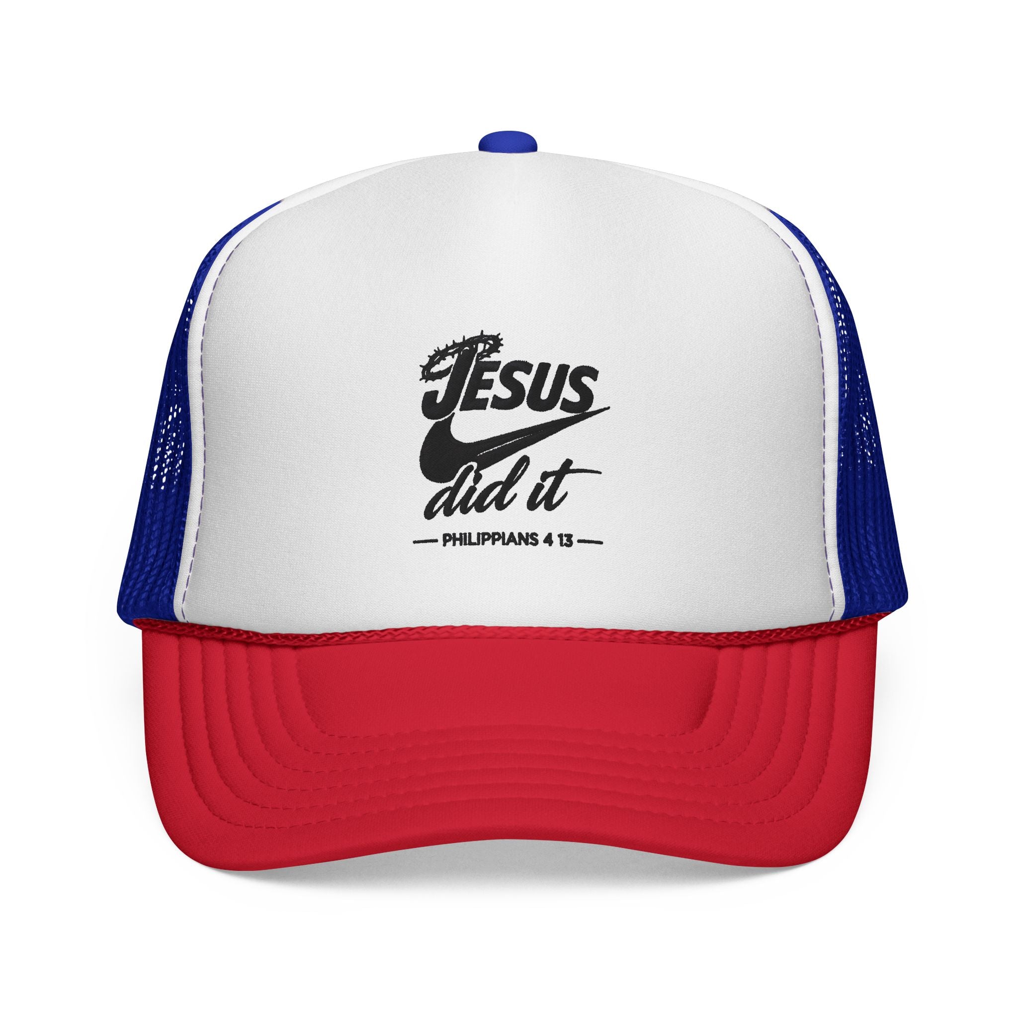 Jesus Did It Embroidered Trucker Cap — Christian Snapback Hat