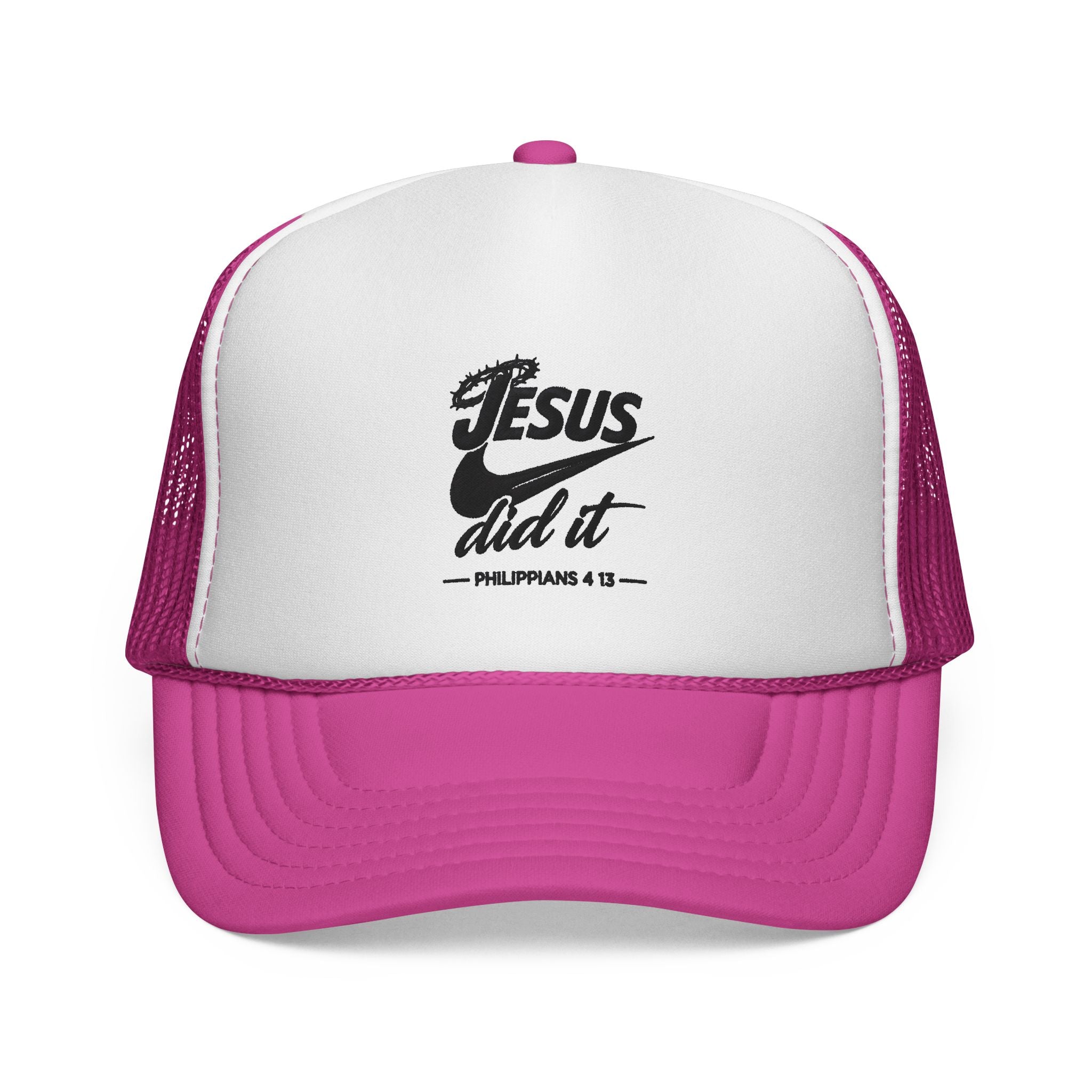 Jesus Did It Embroidered Trucker Cap — Christian Snapback Hat