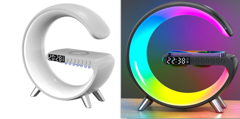 Intelligent G‑Shaped LED Lamp with Bluetooth Speaker & Wireless Charger – Smart Atmosphere Light for Bedroom Decor
