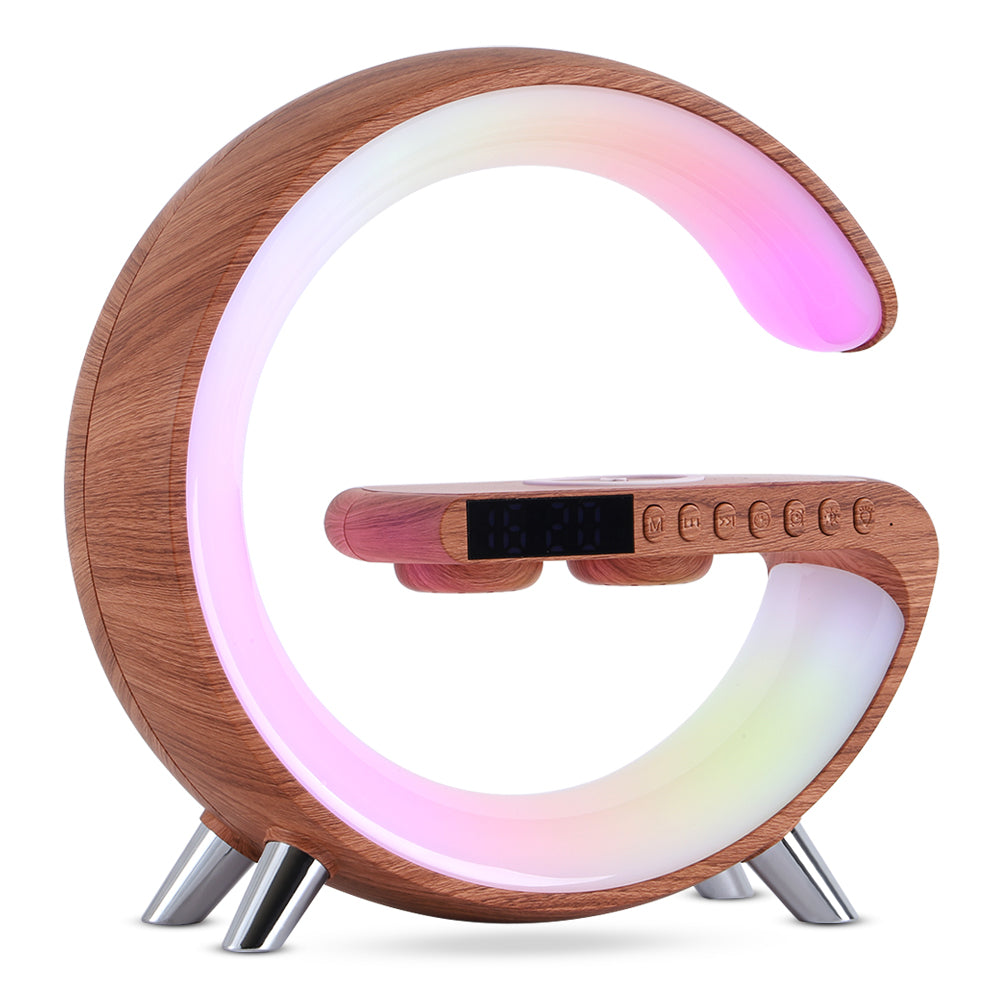 Intelligent G‑Shaped LED Lamp with Bluetooth Speaker & Wireless Charger – Smart Atmosphere Light for Bedroom Decor