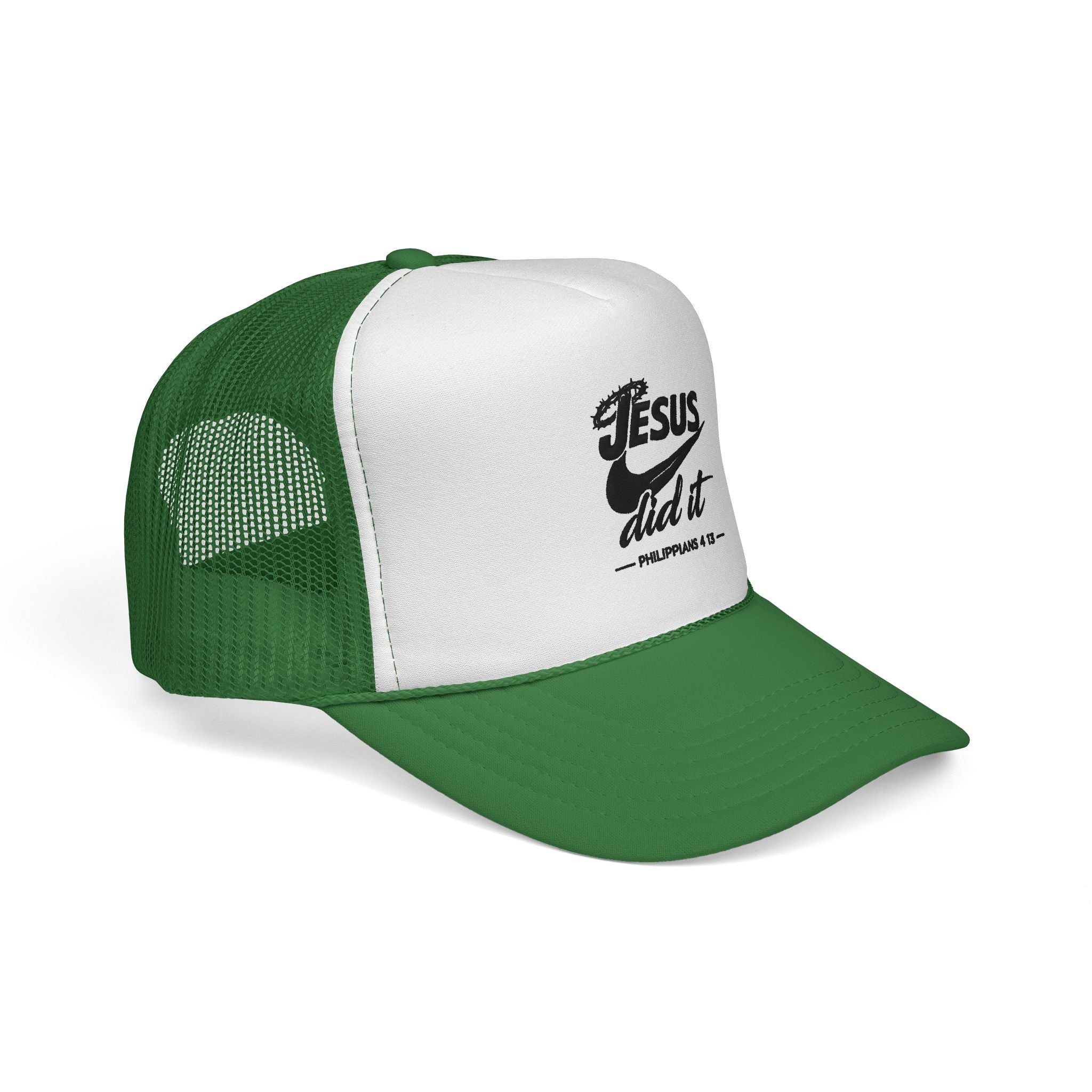 Jesus Did It Embroidered Trucker Cap — Christian Snapback Hat