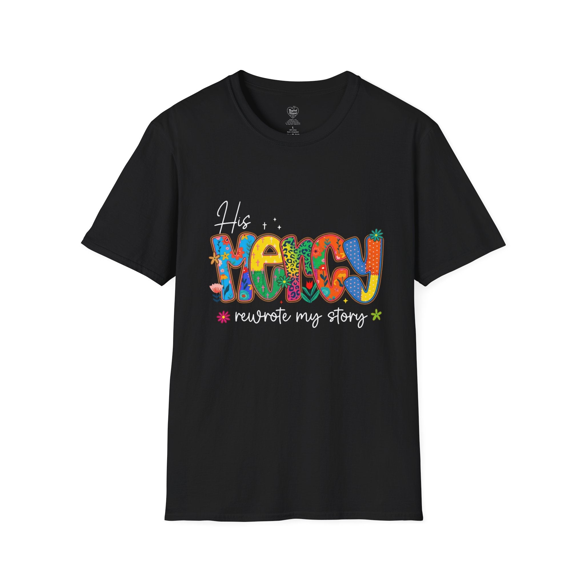 His Mercy Rewrote My Story T-Shirt — Christian Faith Tee Black