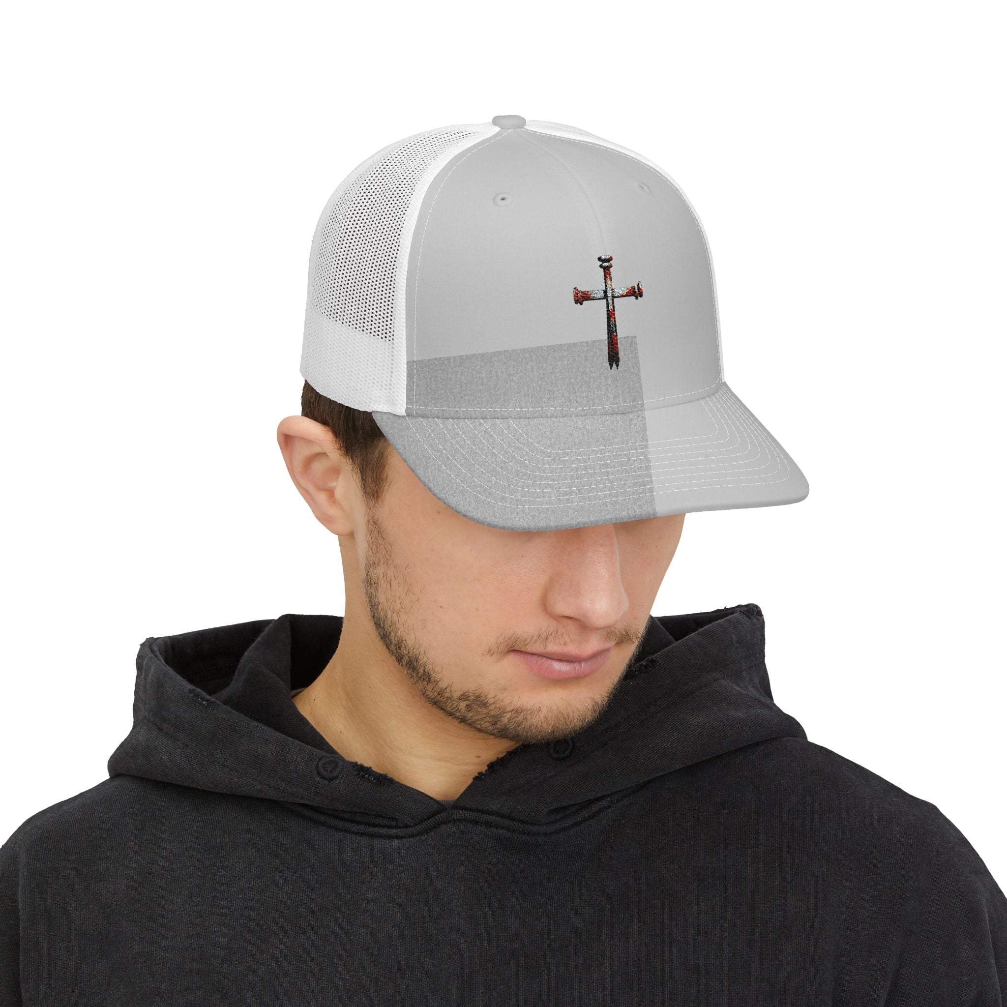 Nail Cross Embroidered Trucker Hat — Christian Snapback Cap