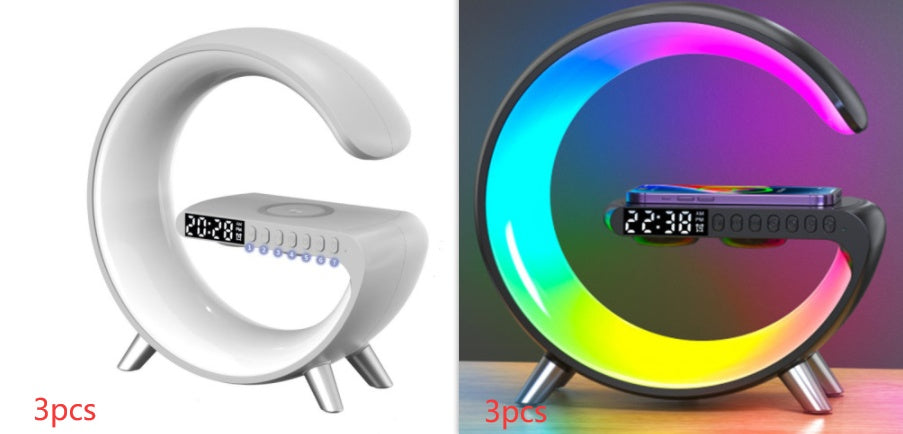 Intelligent G‑Shaped LED Lamp with Bluetooth Speaker & Wireless Charger – Smart Atmosphere Light for Bedroom Decor