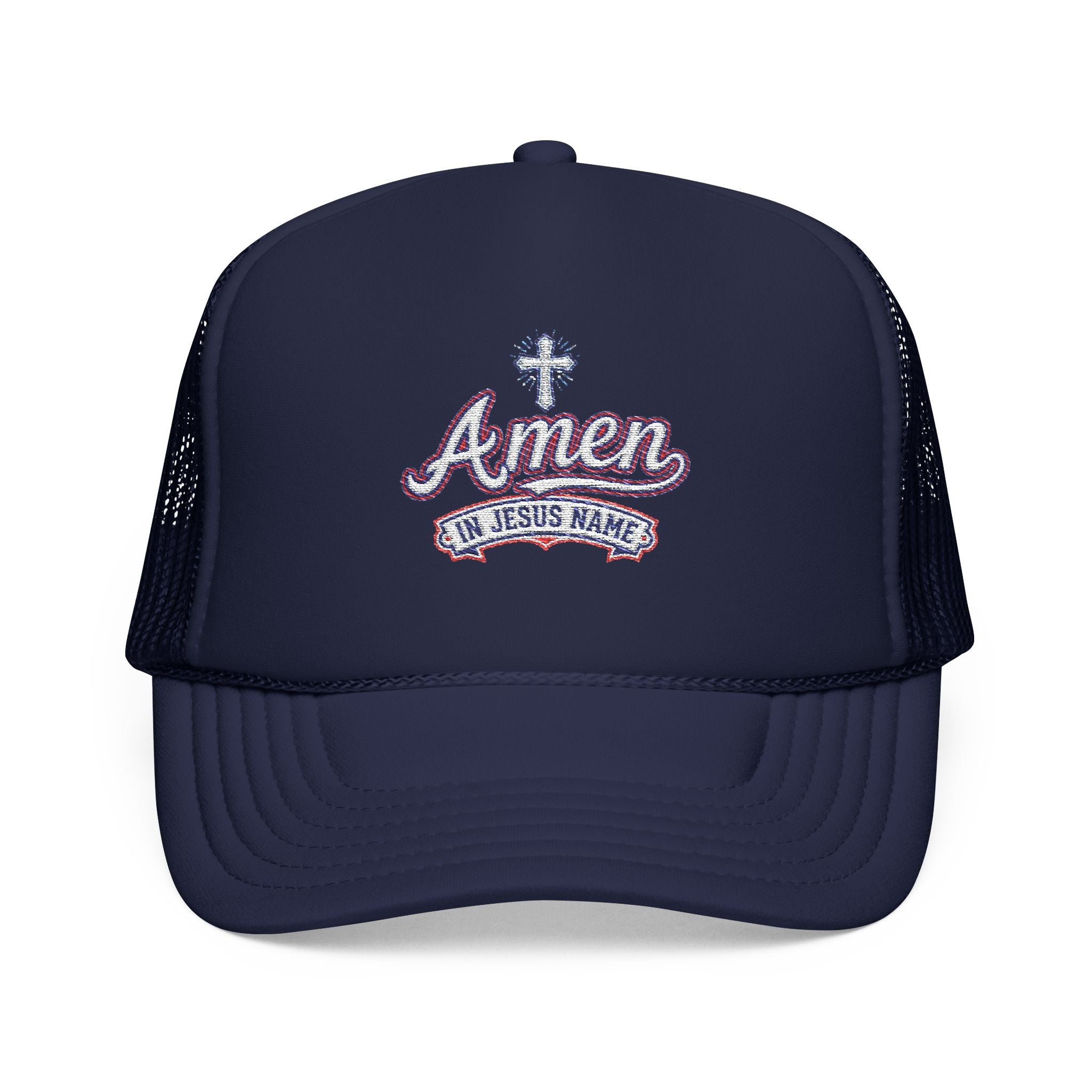 Amen 'In Jesus Name' Embroidered Trucker Hat — Atlanta A. Snapback