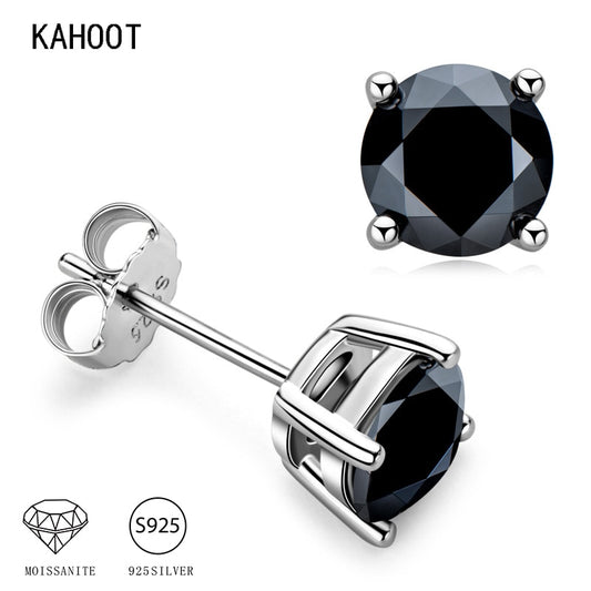 925 Sterling Silver 0.5-1 Carat Moissanite 4 Claws Round Black Earrings Fashion Trendy Temperament Advanced Design Light Luxury