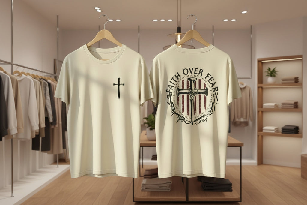 Faith Over Fear Christian T-Shirt with Cross